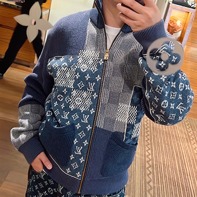 lv louis vuitton patchwork zip up high neck sweatshirt